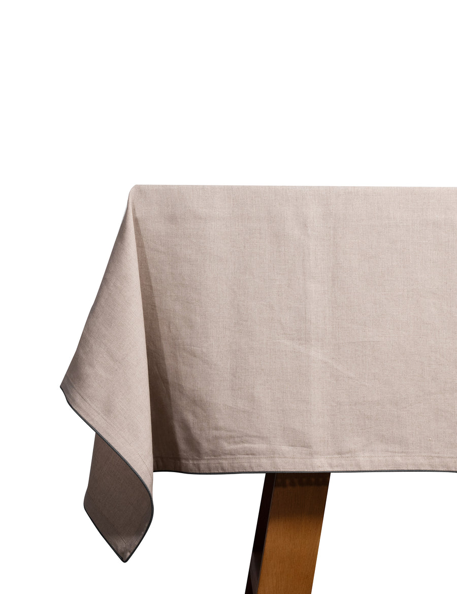 piped linen tablecloth in natural with liberty piping
