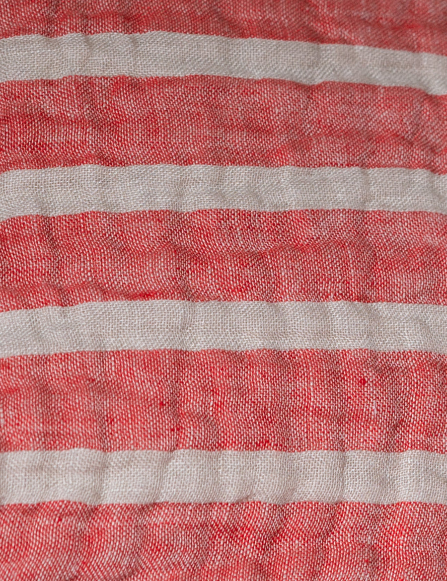 colour swatch of red natural stripe lumbar pillow