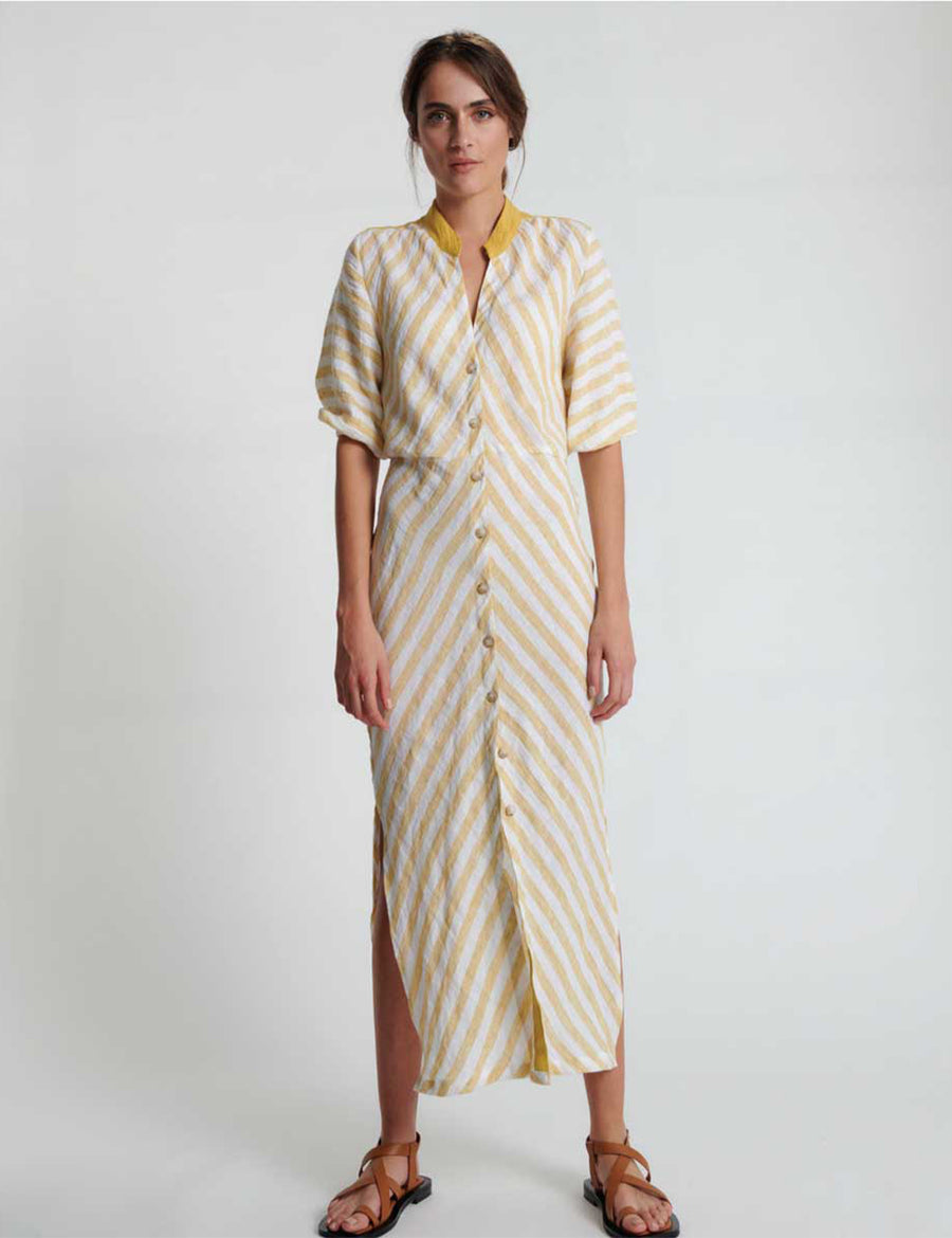 AYRA FULL SLEEVE CHEVRON DRESS | DIJON