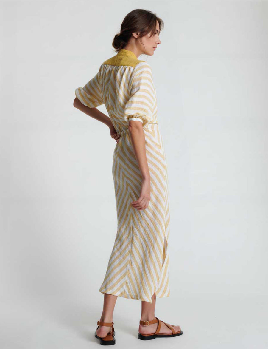 AYRA FULL SLEEVE CHEVRON DRESS | DIJON