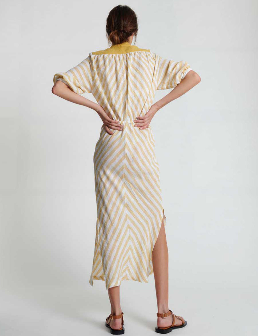 AYRA FULL SLEEVE CHEVRON DRESS | DIJON