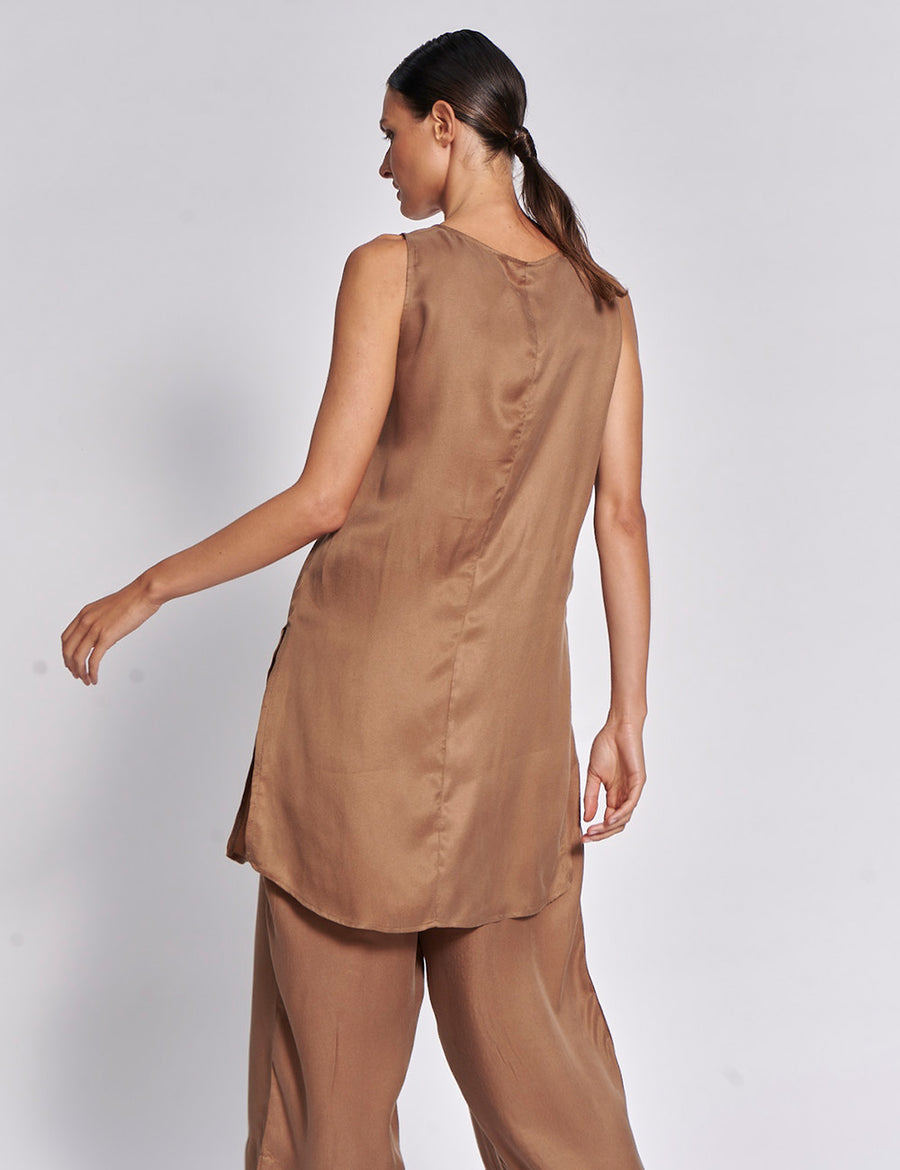 CHAMOISE LONG TUNIC | COGNAC