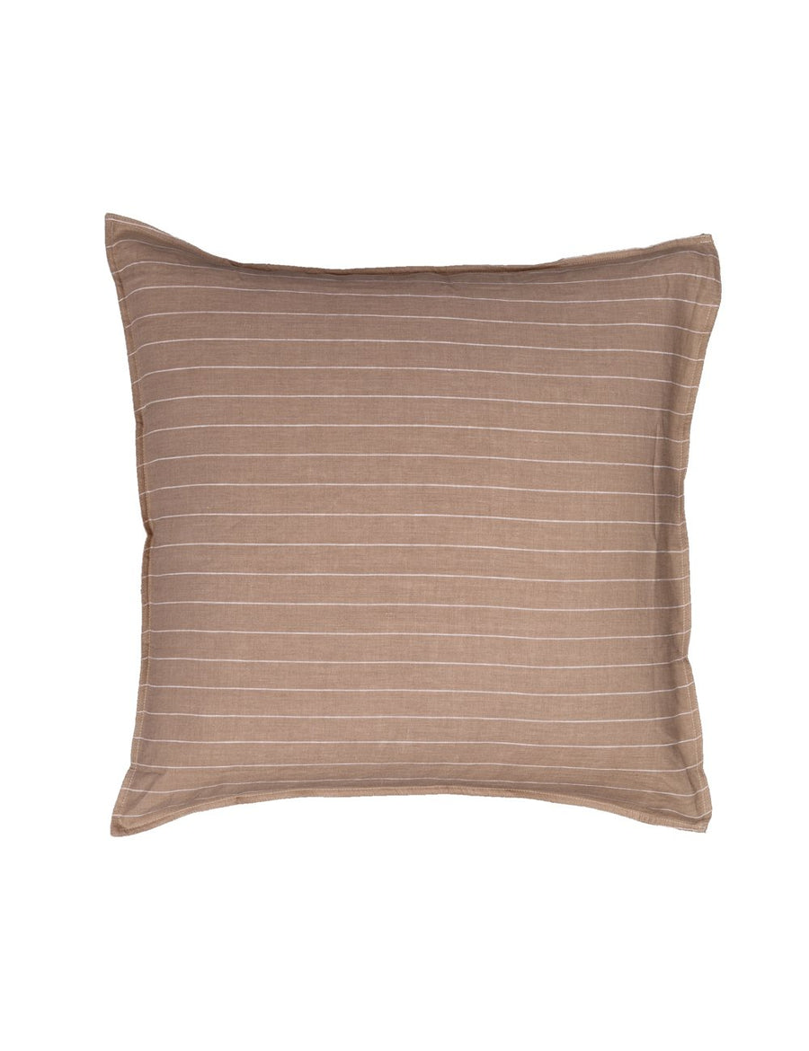 pinstripe european linen pillowcase in teak with white stripes