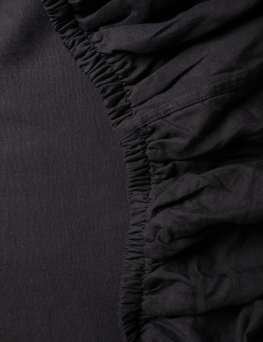 details of the elastic on the linen fitted sheet in charcoal colour