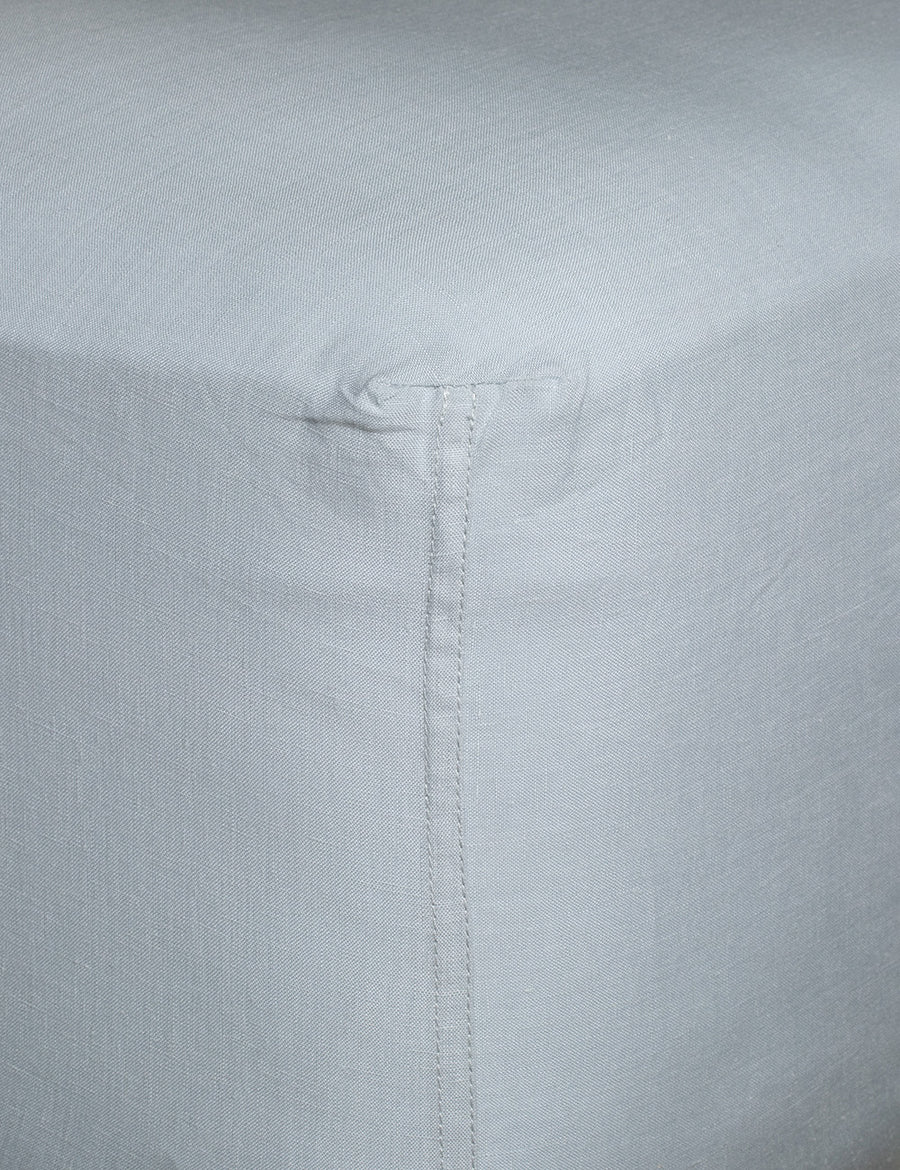 corner details of linen fitted sheet in cloud colour