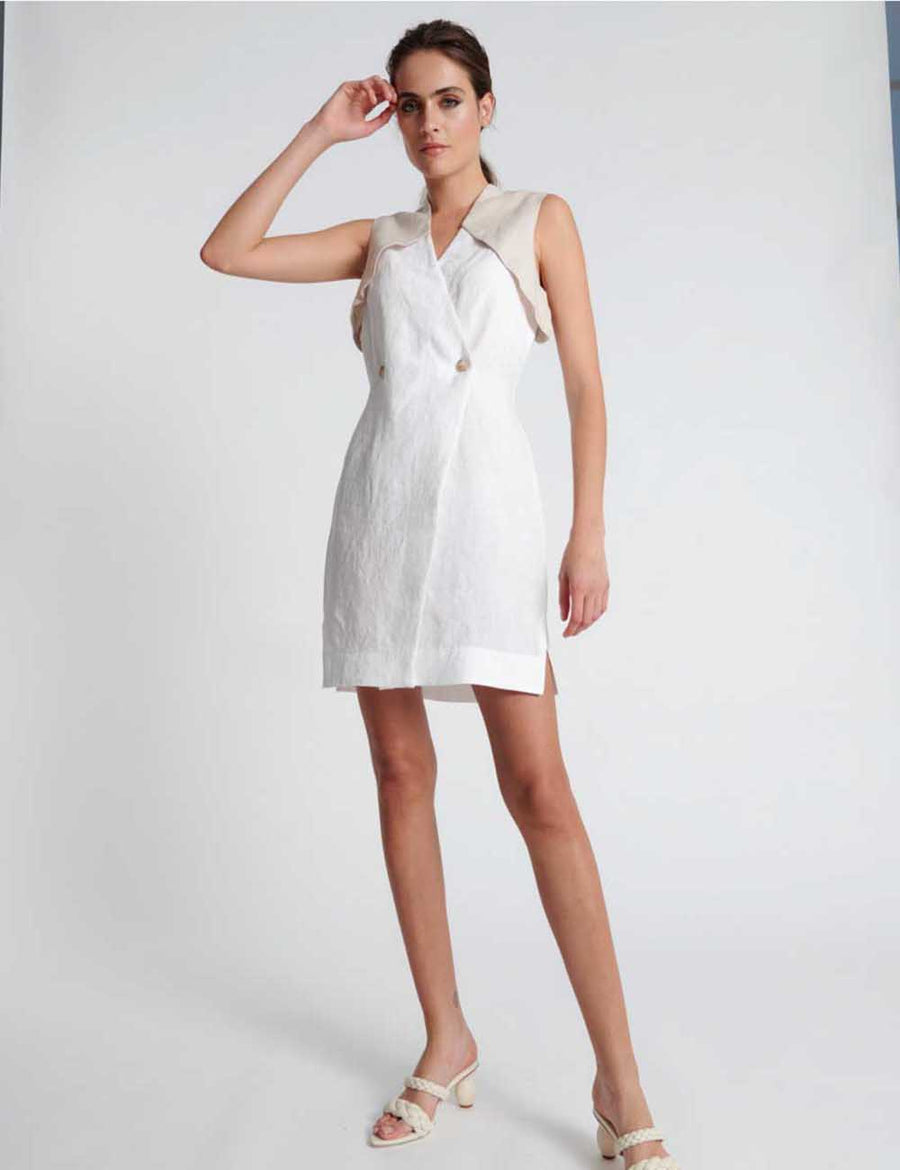 GISELLE MINI WRAP DRESS | WHITE/SILT