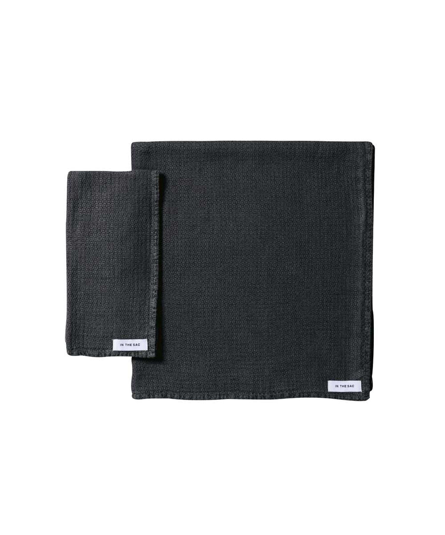 pure linen jacquard hand towel in charcoal colour