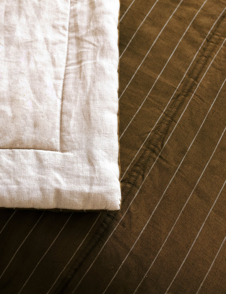 QUILTED COVERLET | OLIVE PINSTRIPE/NATURAL